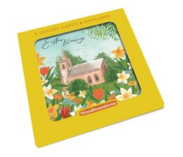 Easter Card - Church Surrounded By Daffodils And Tulips