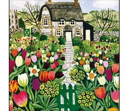 Easter Card - Cottage With Garden Of Spring Flowers