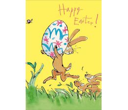 Easter Card - Girl Painting Egg With Rabbits