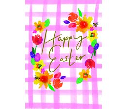 Easter Card - Happy Easter Gingham Floral