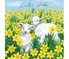 Easter Card - Two Lambs Among The Daffodils