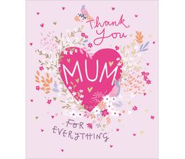 Mothers Day Card - Heart Surrounded By Flowers Two Birds And Bunting