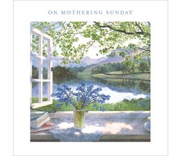Mothers Day Card - Vase Of Bluebells On A Windowsill Overlooking A Lake
