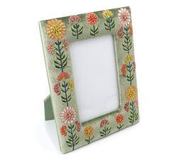Peace Of Mind - Green Velvet Dahlias Embroidered 6X4" Picture Frame