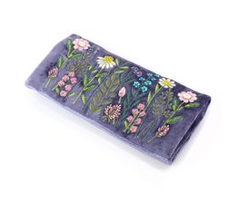 Peace Of Mind - Lilac-Blue Velvet Multi Flower Meadow Embroidered Jewellery Roll