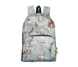 Eco Chic - Lightweight Foldable Mini Backpack Sage Farm Animals