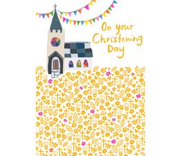 Church And Bunting Christening Day Greetings Card