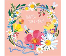 Flowers, Bees and Ribbon Greetings Card