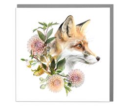 Fox And Dahlia - Wildlife Botanical Greetings Card