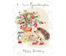 Hedgehog And Strawberry Pot Greetings Card