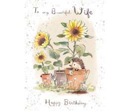 Hedgehog In Sunflower Pots Greetings Card