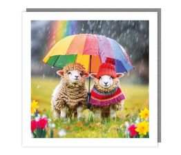 2 Sheep And Umbrella Greetings Card