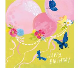 Pink Balloons with Flowers &amp; Butterflies Greetings Card