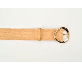 Solis - Rattan Style Stretchy Belt Natural with Gold Buckle