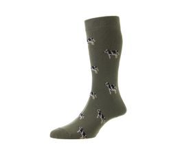 HJ Hall Cow Cotton Rich Socks Olive HJ62