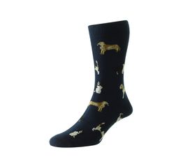 HJ Hall Country Dogs Motif Cotton Socks Navy HJ67