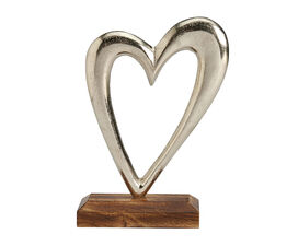 Transomnia - Large Silver Metal Heart on Wooden Base