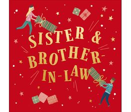 Sister &amp; Brother-In-Law Boy and Girl Pulling A Cracker Christmas Card
