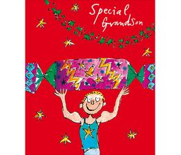 Special Grandson Boy Lifting Giant Cracker Christmas Card