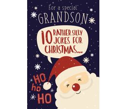 Grandson Cartoon Santa With Reindeer Christmas Card