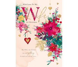 Wife Christmas Flowers Pinks Christmas Card