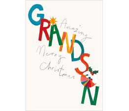 Grandson Colourful Text With Pudding and Star Christmas Card