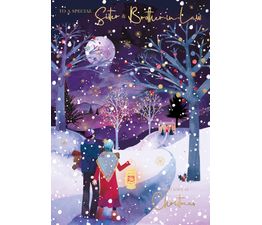 Sister &amp; Brother-in-Law Couple Walking To House In The Woods Christmas Card