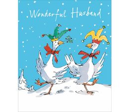 Wonderful Husband Dancing Turkey and Duck Christmas Card
