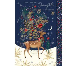 Daughter Deer Golden Leaf Christmas Card