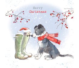 Dog and Hedgehog In Boots Christmas Card