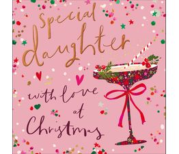 Special Daughter Floral Cocktail Glass Christmas Card