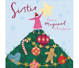 Sister Girl On Top Of A Christmas Tree Christmas Card