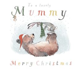 Mummy Hare Standing On Bears Feet Christmas Card