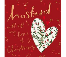 Husband Heart Filled With Holly Christmas Card