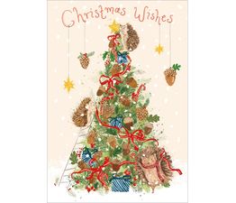 Hedgehogs Decorating A Tree Christmas Card