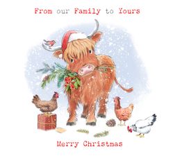 From Our Family Highland Cow &amp; Chickens Christmas Card