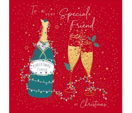 Champagne With Fairy Lights Christmas Card