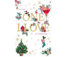 One I Love Large Foiled Caption With Christmas Icons Christmas Card