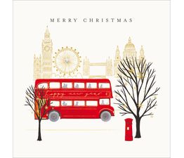 London Bus and People Shopping Christmas Card
