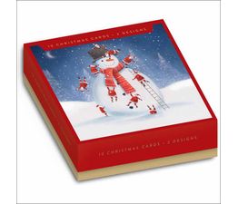 Lots Of Santas Climbing A Giant Snowman Box of Christmas Cards