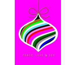 Love Peace &amp; Joy Stripy Christmas Bauble Christmas Card