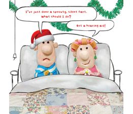 Model Family In Bed Christmas Card