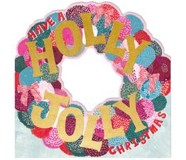 Holly Jolly Pom Pom Wreath Christmas Card