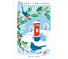 Post Box With Robins Christmas Card