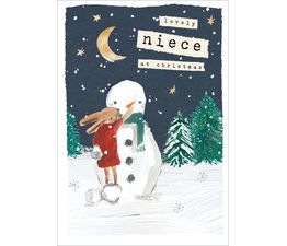 Niece Rabbit and Snowman Christmas Card