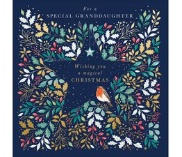 Special Granddaughter Robin In A Foliage Star Christmas Card