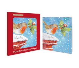 Robin Standing on a Postbox Charity Pack of Christmas Cards