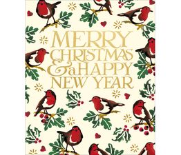 Robins Sitting On Foliage Christmas Card