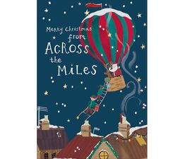Santa and Elves In A Hot Air Balloon Christmas Card