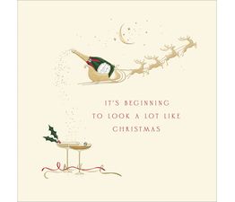 Sleigh With Champagne and Glasses Christmas Card